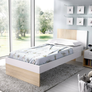 Letto per bambini Duranno, Struttura con secondo lettino estraibile, Letto singolo per cameretta, 196x97h79 cm, Bianco e Rovere