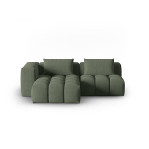 Canapé d'angle gauche modulable "Lorella" 3 places en tissu structurel vert olive foncé