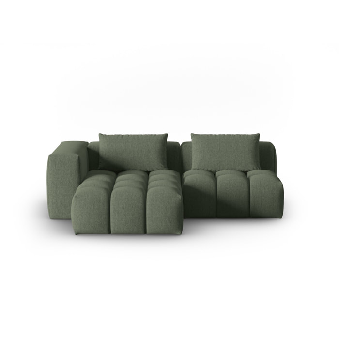 Canapé d'angle gauche modulable "Lorella" 3 places en tissu structurel vert olive foncé