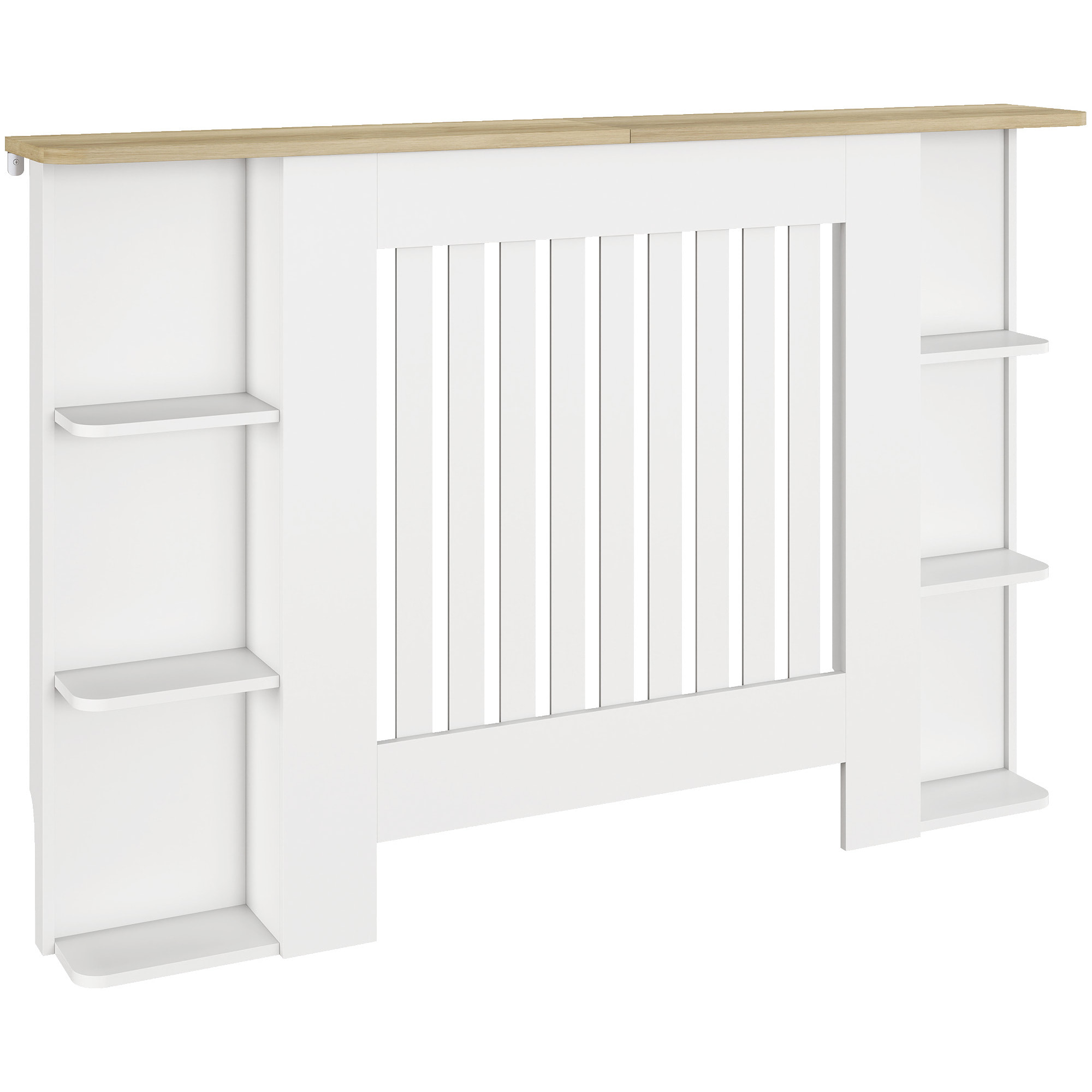 Cubre Radiadores con Estantes, Cubreradiador de MDF, Cubierta para Radiador, Diseño Moderno de Listones, para Salón, Dormitorio, 124x19x83 cm, Blanco