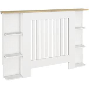 Cubre Radiadores con Estantes, Cubreradiador de MDF, Cubierta para Radiador, Diseño Moderno de Listones, para Salón, Dormitorio, 124x19x83 cm, Blanco