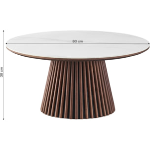 Table basse ronde plateau en céramique bicolore piètement cannelé - ADA