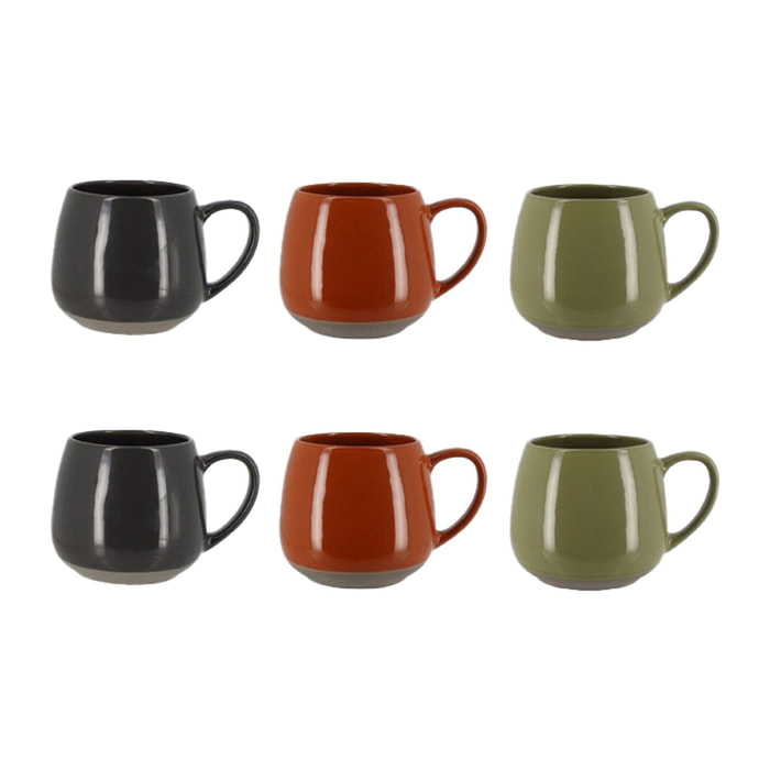 Lot de 6 mugs en grès - 3 couleurs assorties 40cl TERRA