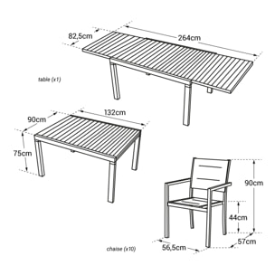 Salon de jardin VENEZIA extensible en textilène gris 10 places - aluminium anthracite