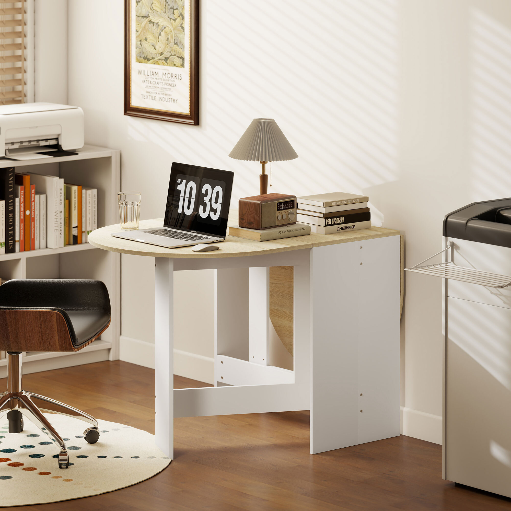 Mesa Plegable de Comedor, Mesa de Cocina Plegable Ovalada, con Alas Abatibles, Hasta 6 Personas, para Comedor, Salón, Espacio Pequeño, 163x80x75 cm, Natural