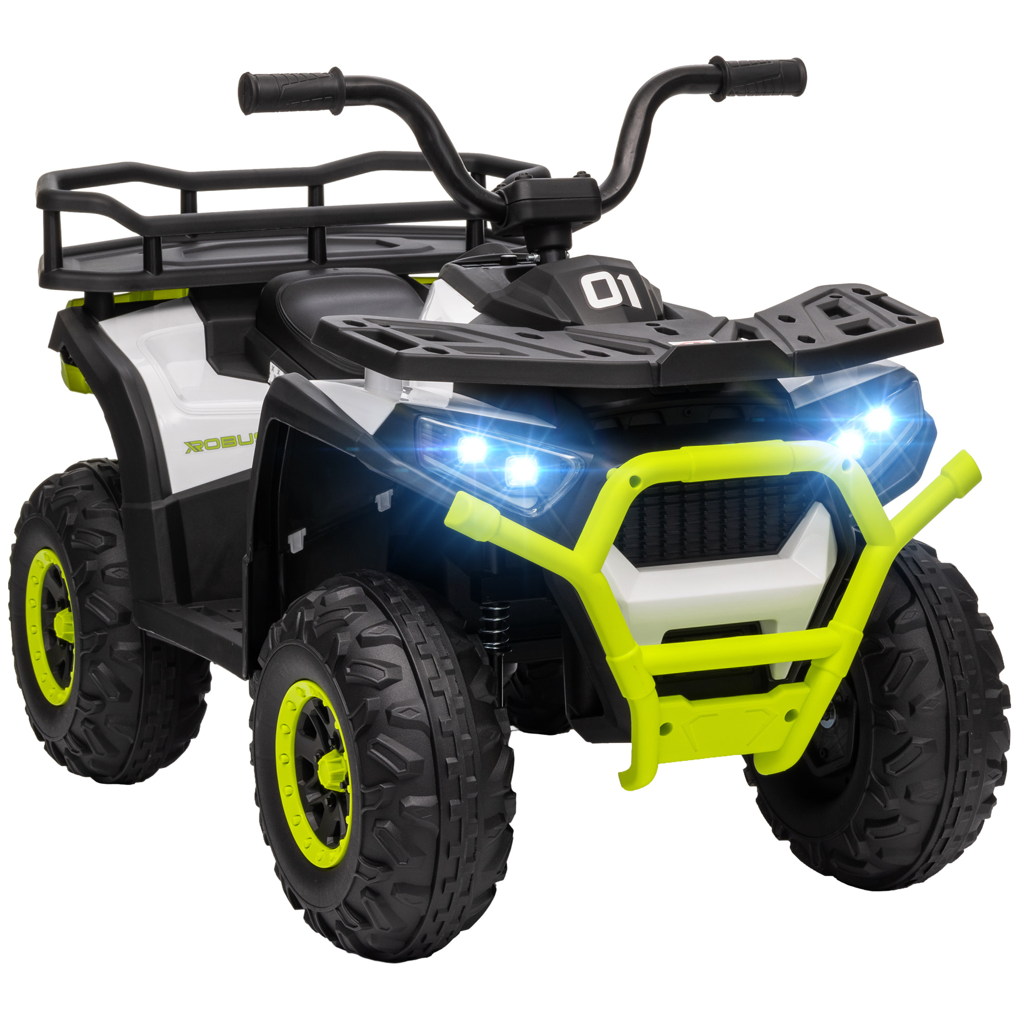 Quad Eléctrico para Niños de +3 Años Coche Eléctrico para Niños con Batería 12V Faros Música MP3 Velocidad 3-6 km/h y Cesta Carga 30 kg Verde