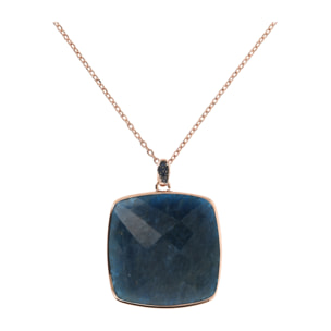 Collana con Pendente in Pietra Naturale Quadrata Apatite Blu e Pavé