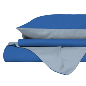 PARURE COPRIPIUMINO NATURAL COLOR, 100% Cotone, Made in Italy - ROYAL/AZZURRO