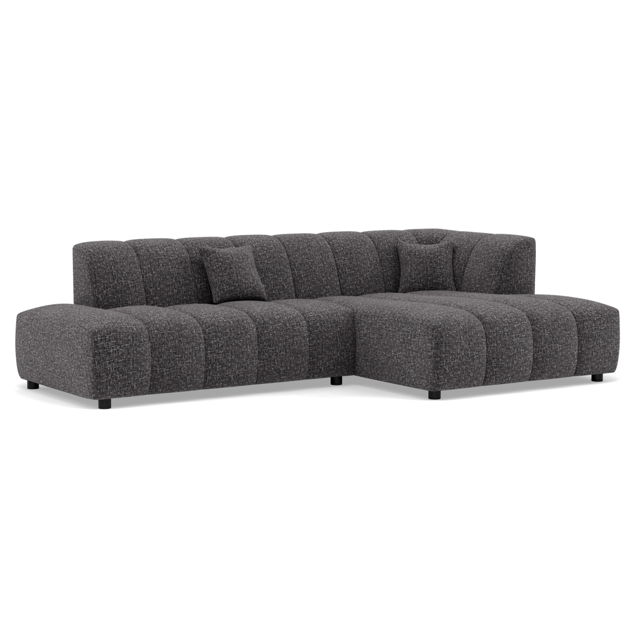 Curtis - canapé d'angle droit 4 places sans accoudoir en tissu texturé - Gris foncé