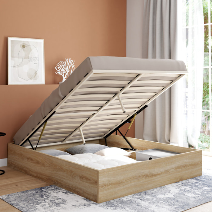 Lit coffre Malta 140x190cm effet bois naturel