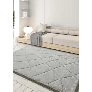 MOLIER Alfombra shaggy con formas abstractas en plata, varias medidas disponibles.