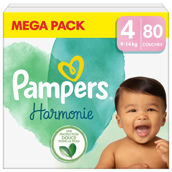 80 Couches Harmonie Taille 4, 9kg - 14kg, Pampers