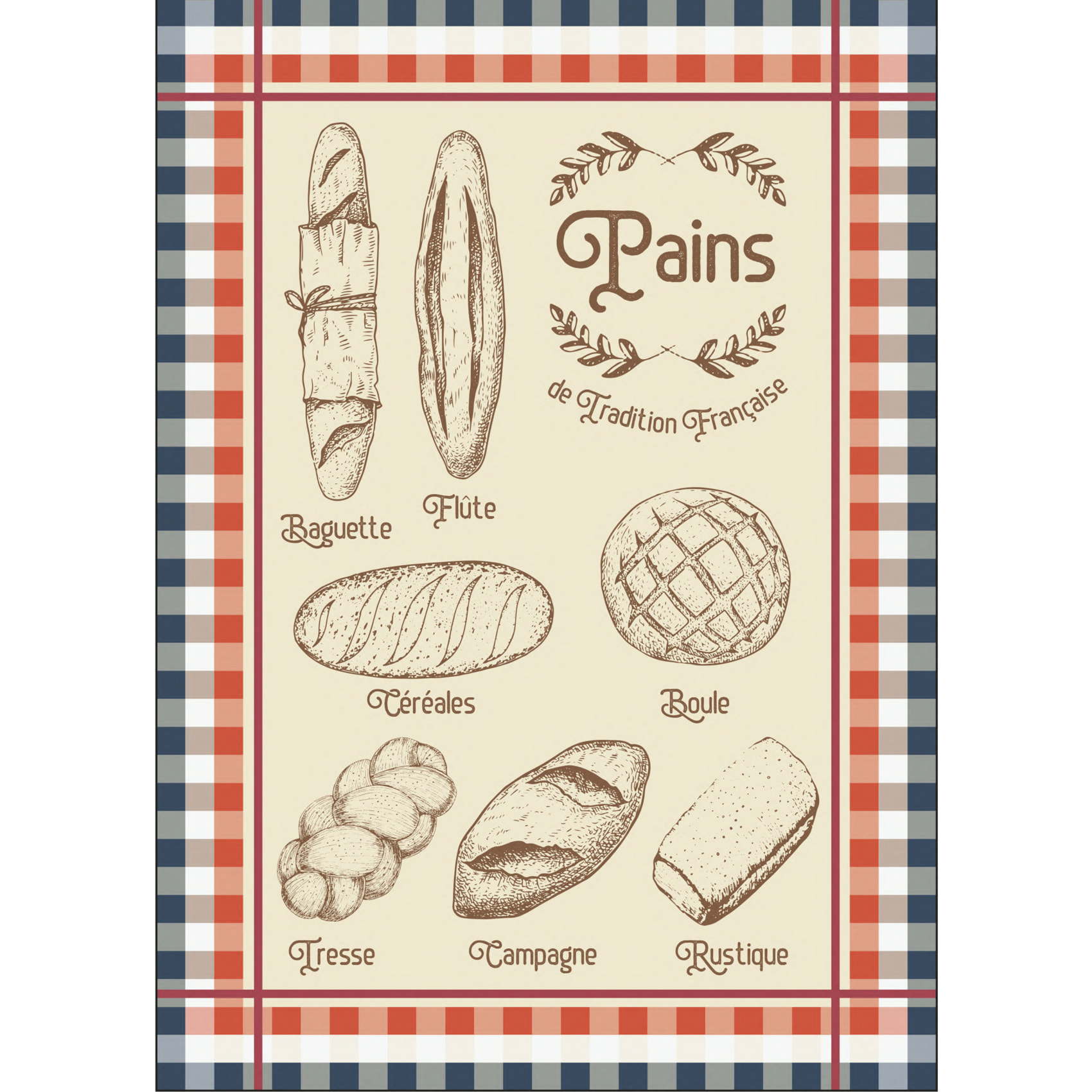 Torchon en coton pains tradition française - Ecru