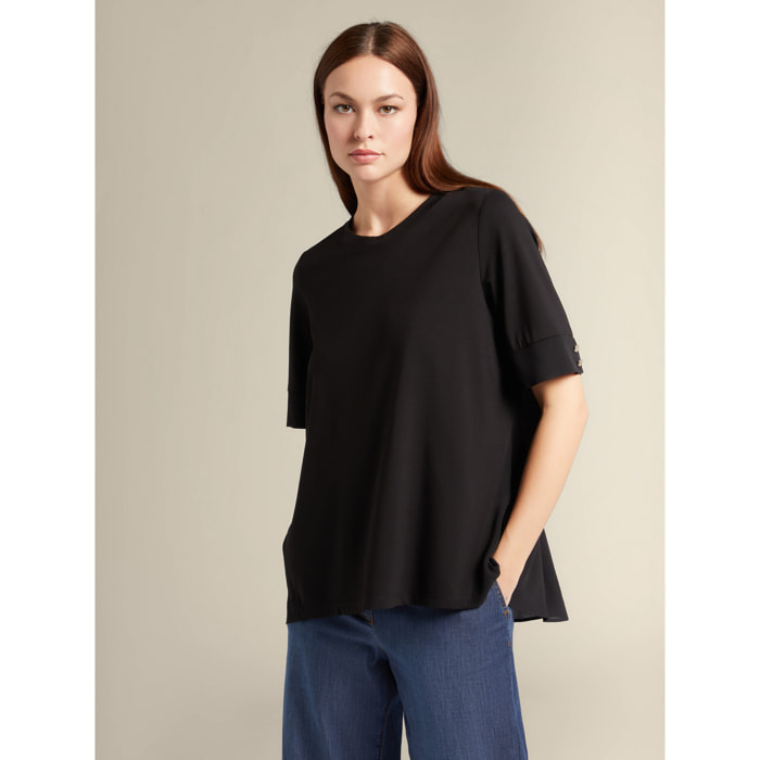 Elena Mirò - Camiseta amplia de dos tejidos - Negro