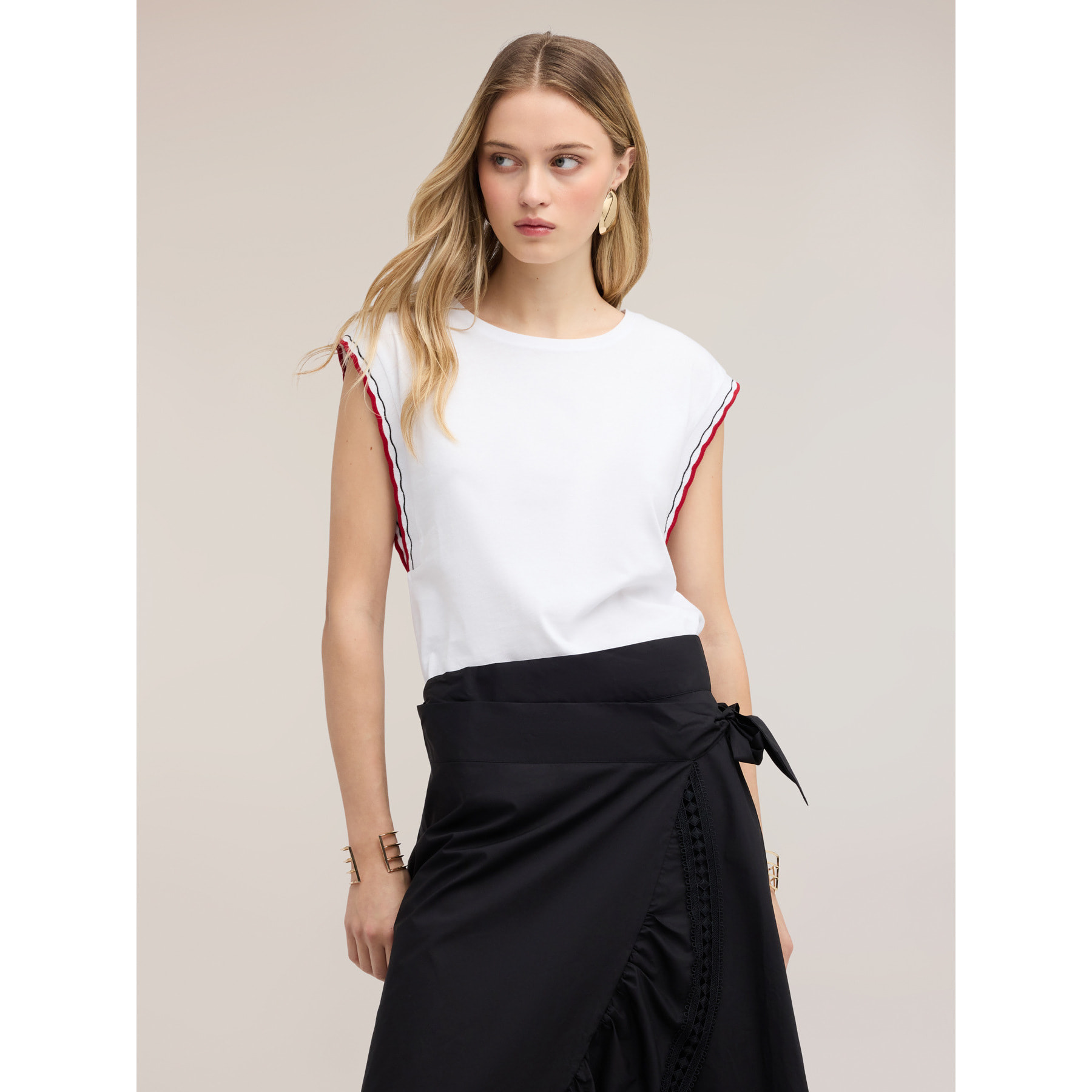 Motivi - Top in jersey con bordi colorati - Bianco