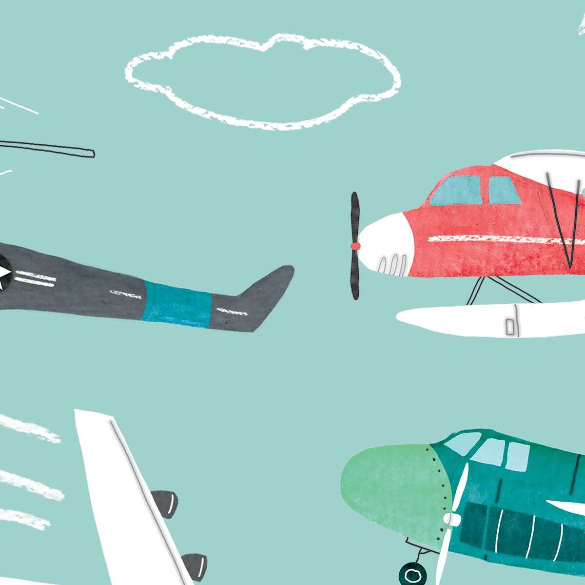 Affiche enfant avions à gogo Affiche + cadre en bois - Chêne