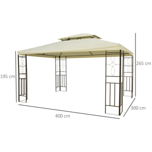 HOMCOM Tonnelle Pavillon de jardin barnum style colonial double toit 4 x 3 m acier crème