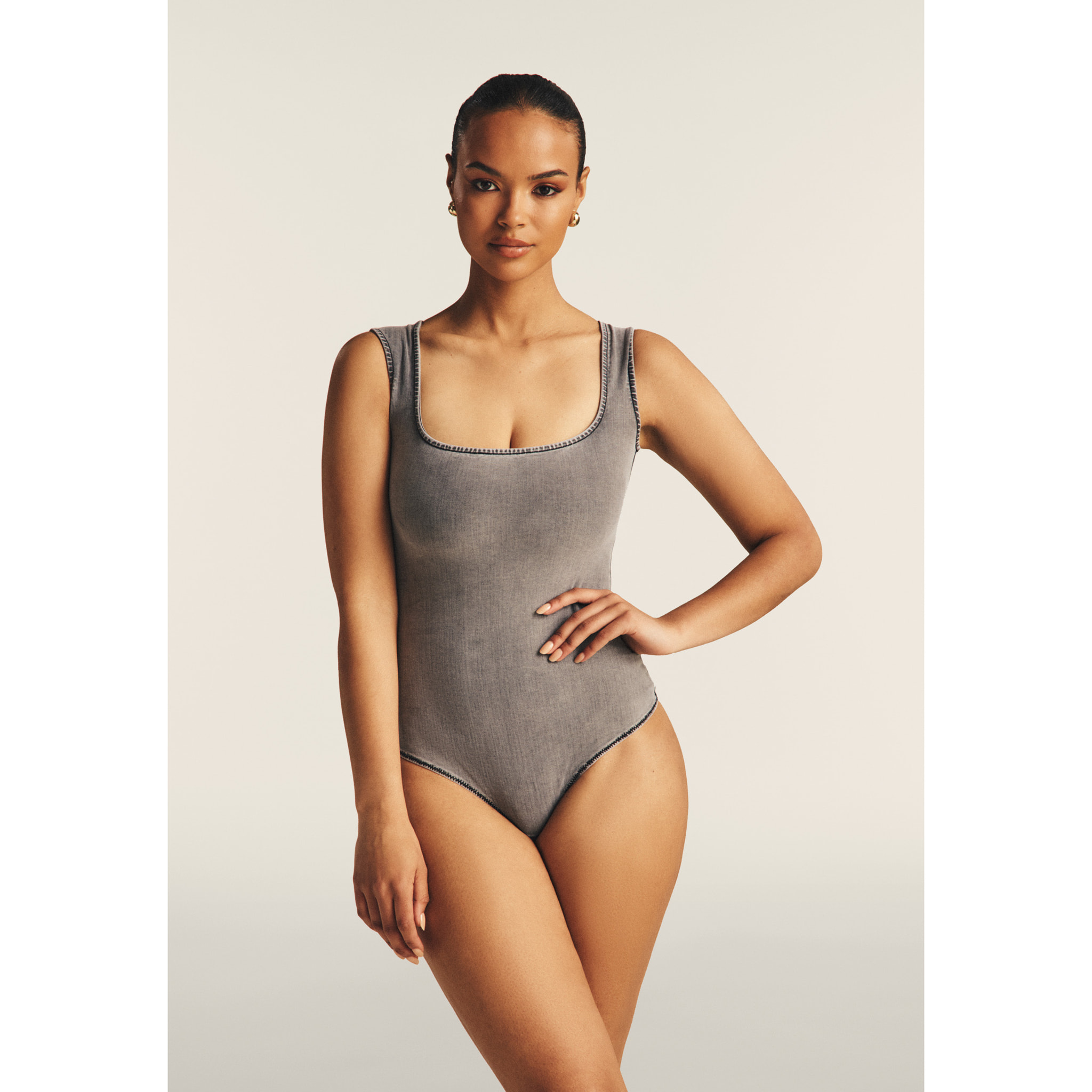 Body senza maniche in jersey TENCEL™ effetto denim