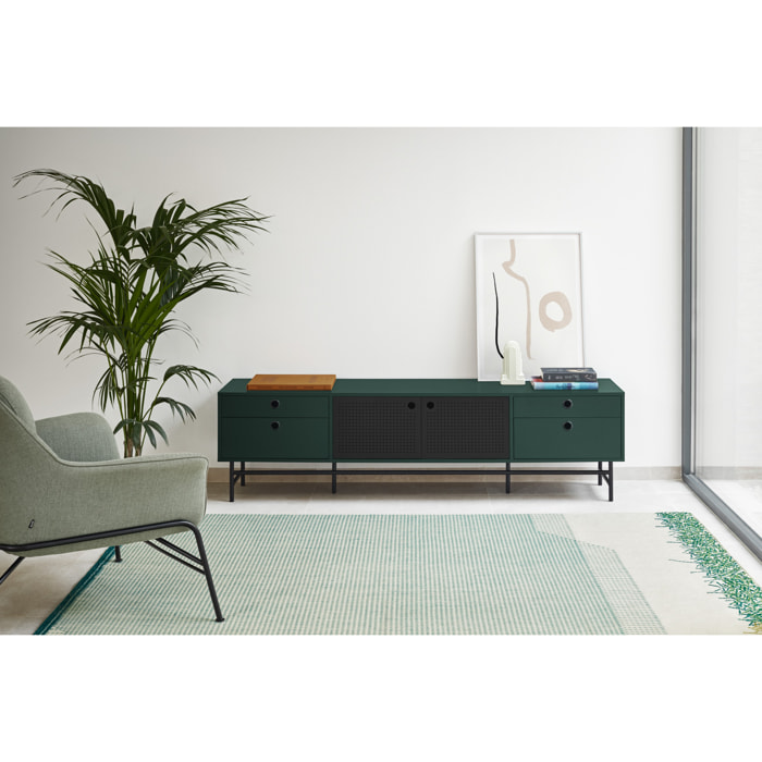 Mueble de televisión Punto 2 puertas y 4 cajones verde oscuro y negro