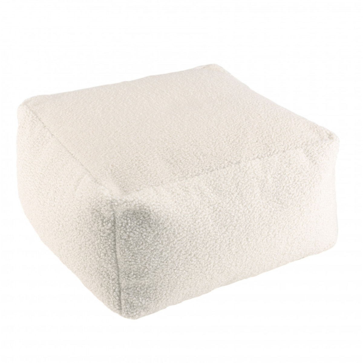 ALBANE - Pouf carré 53x53cm tissu bouclette blanc