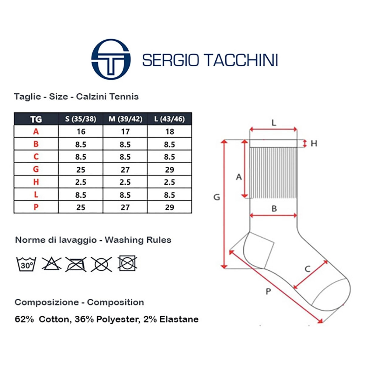 6 paia Calzini Uomo Tennis, Sergio Tacchini