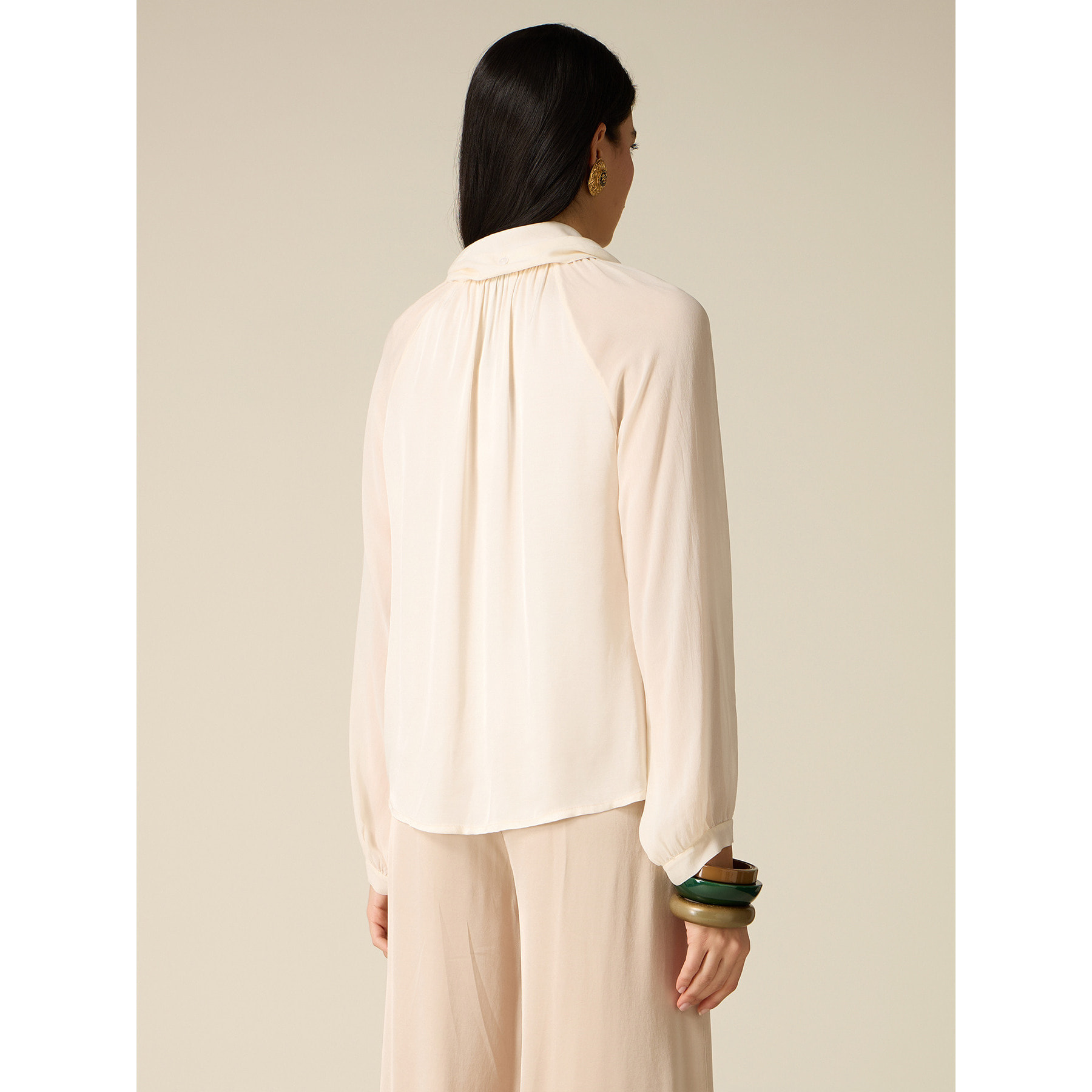 Oltre - Camisa de viscosa con lazo - Blanco