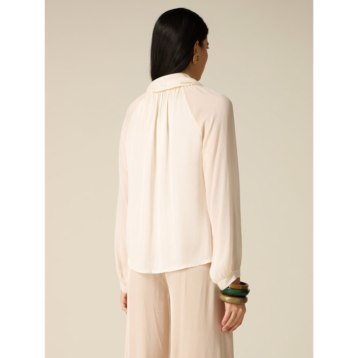 Oltre - Camisa de viscosa con lazo - Blanco
