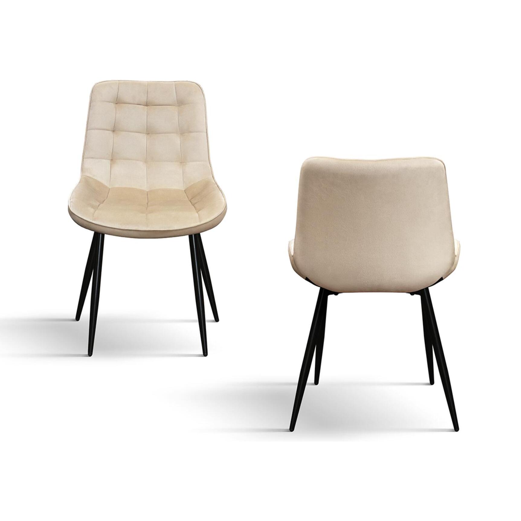 Set di 4 sedie BARCELLONA in tessuto effetto velluto beige e gambe in metallo nero