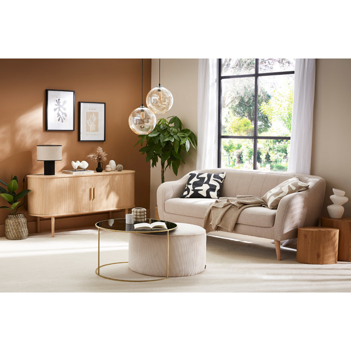 Canapé scandinave 2-3 places en tissu beige et bois clair ISIS