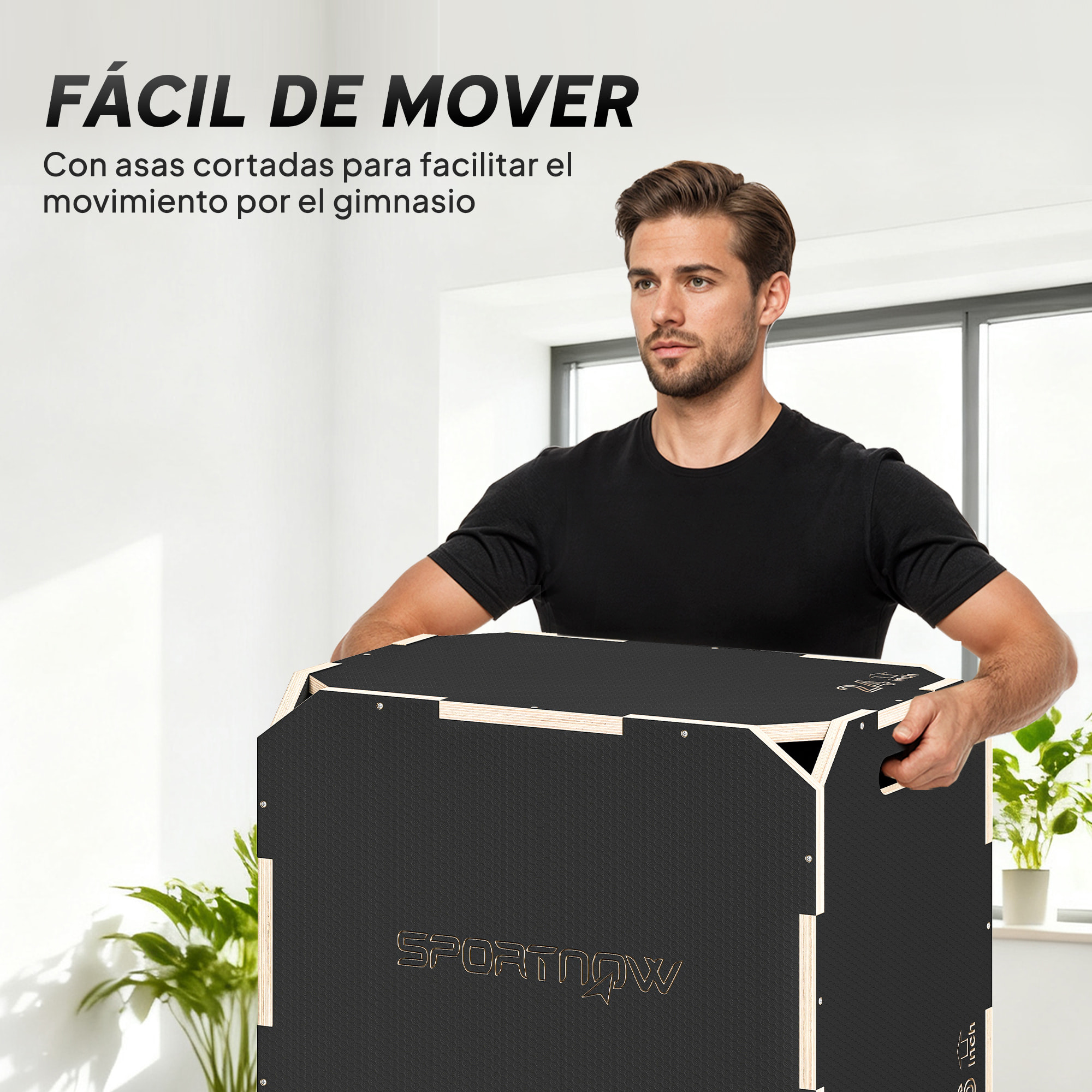 Cajón Pliométrico de Madera 3 en 1, Plataforma de Caja Pliométrica con 3 Alturas Ajustables 61/51/41 cm, Asas, sin Esquinas, Entrenamiento de Salto, Fuerza, para Casa, Gimnasio y Exterior