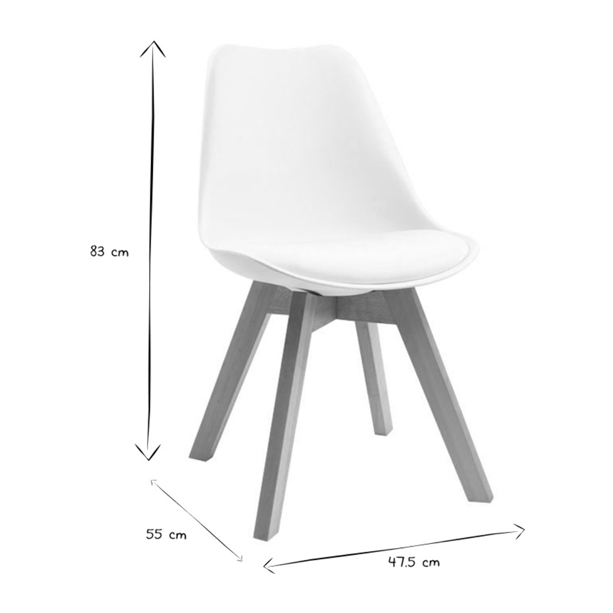 Chaises scandinaves blanc et bois clair massif (lot de 4) PAULINE