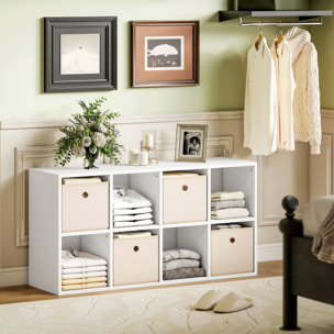 Estantería de 8 Cubos, Librería, Estantería para Libros con 4 Cajones de Tela, Horizontal o Vertical, para Salón, Dormitorio, Estudio, 105,9x30x53,7 cm, Blanco y Beige