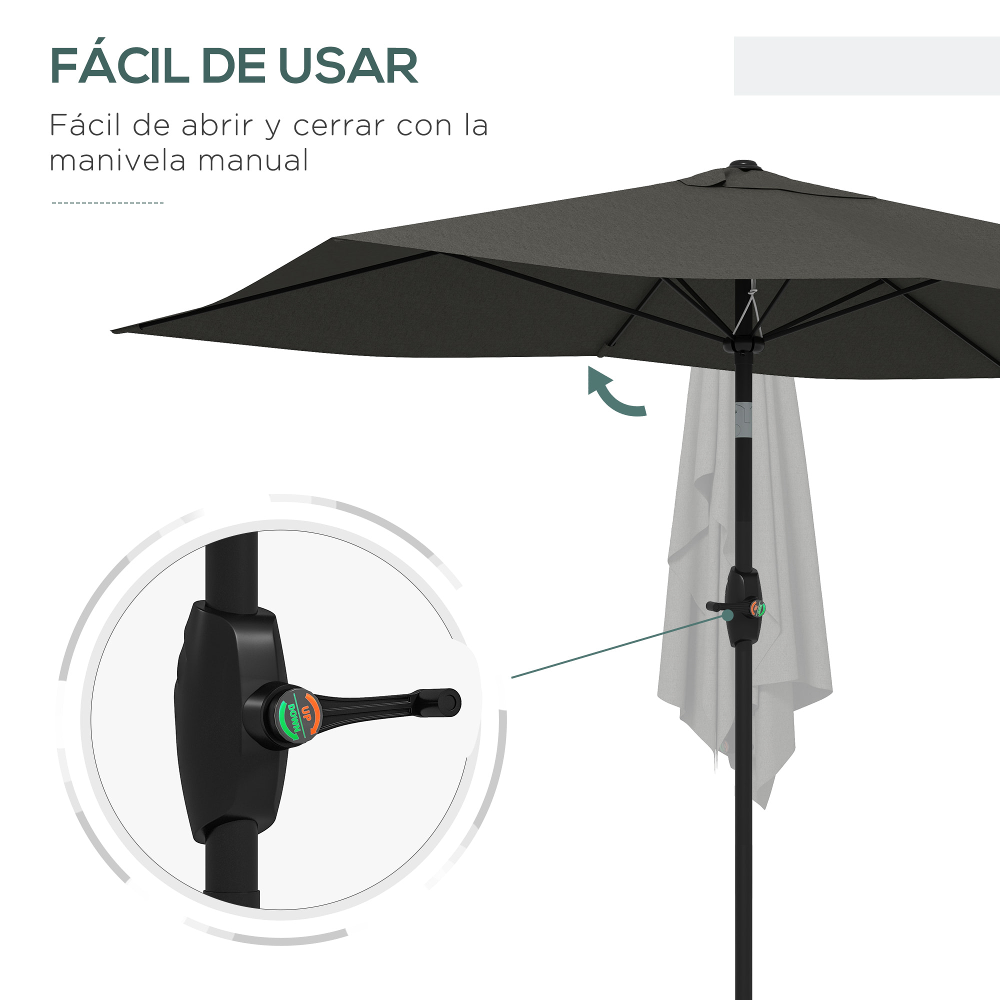 Outsunny Sombrilla de Jardín 300x200x248 cm Parasol de Terraza con 6 Varillas Apertura Manual Anti-UV y Ángulo Ajustable para Jardín Piscina Gris Oscuro