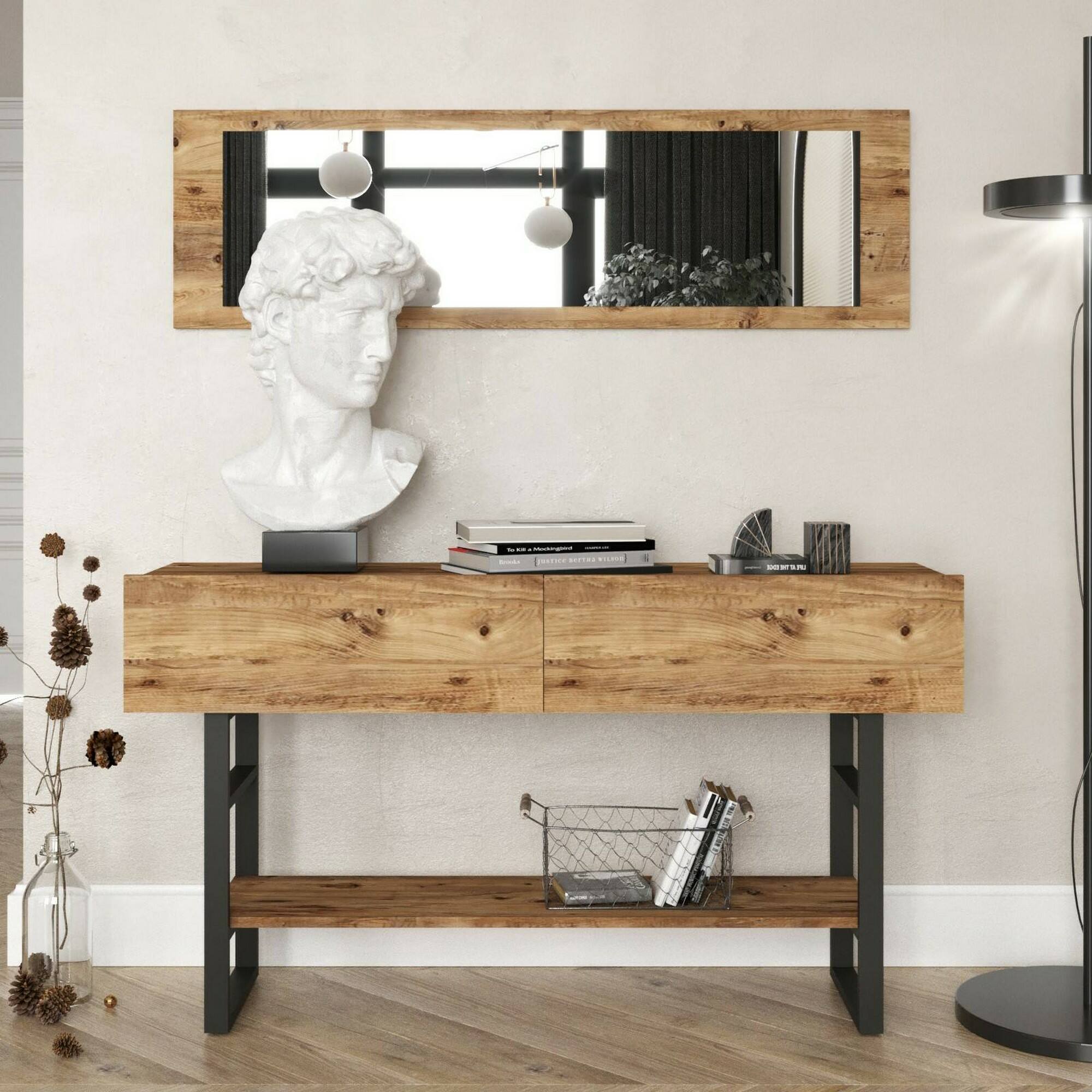 Consolle Izo, Tavolo multiuso, Mobiletto d'appoggio, Scrivania da corridoio, 139x43h76 cm, Quercia
