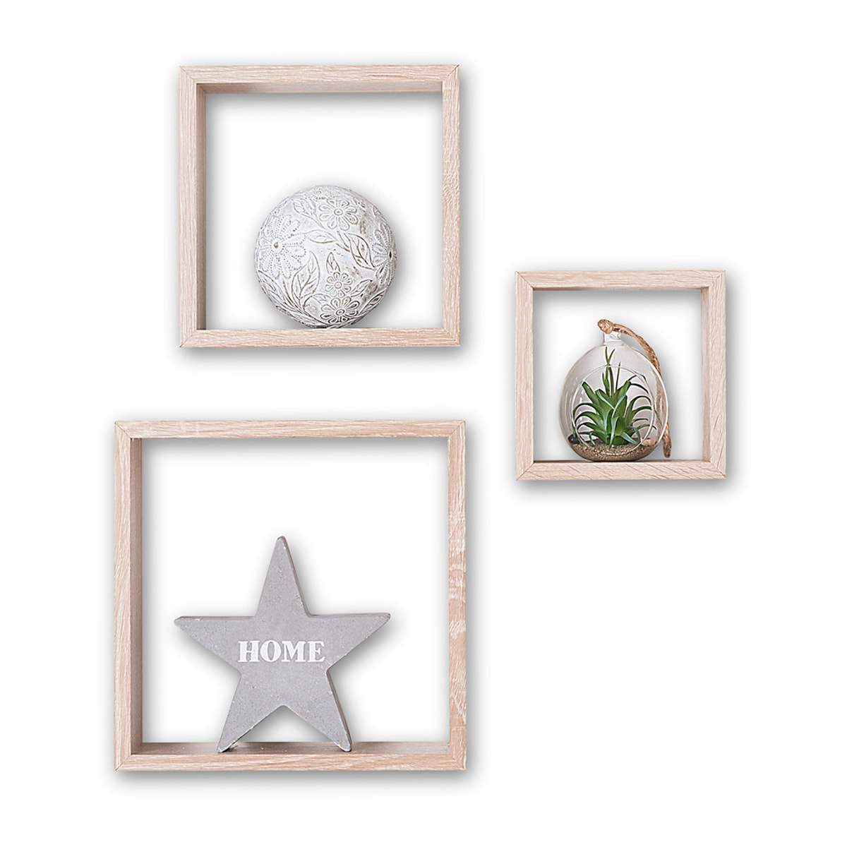 3 petites étagères murales "Fixy" cube effet chêne