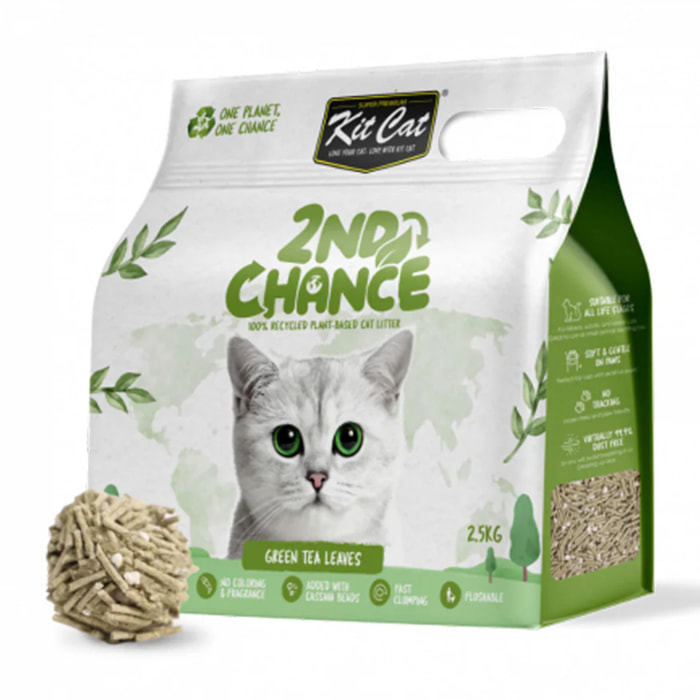 Kit Cat Arena Eco 2nd Chance - Green Tea 2,5 Kg Hojas de Té Verde, Guisante y Yuca
