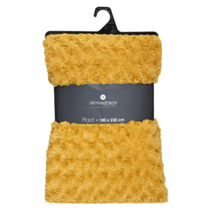 Plaid "Bouclette" fausse fourrure jaune moutarde 180x230cm