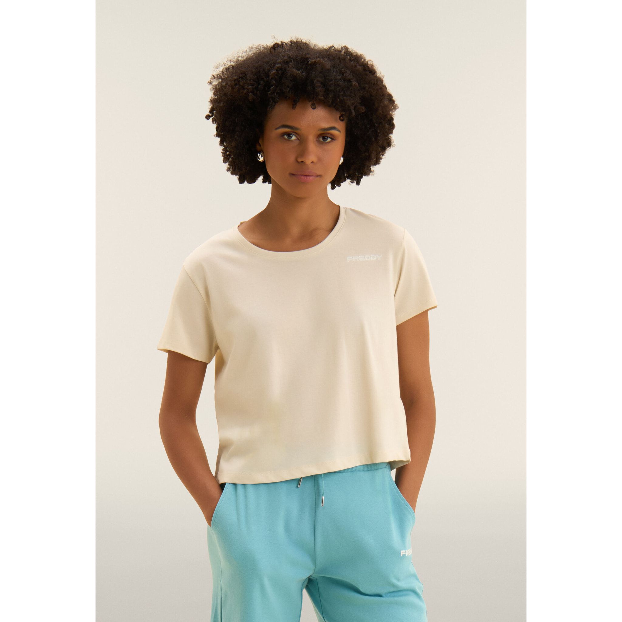 T-shirt Manica Corta Cropped con piccolo Logo FREDDY