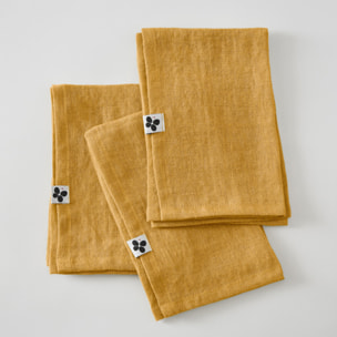 Lot de 3 serviettes de table "Soline" 40 x 40 cm Lin lavé - Couleur: Soline Miel