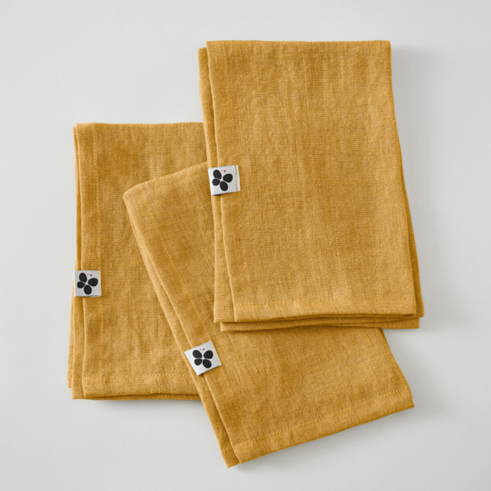 Lot de 3 serviettes de table "Soline" 40 x 40 cm Lin lavé - Couleur: Soline Miel
