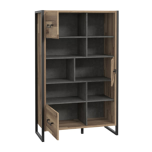 Bibliothèque bois effet et métal noir 3 portes 7 niches - BUDDY