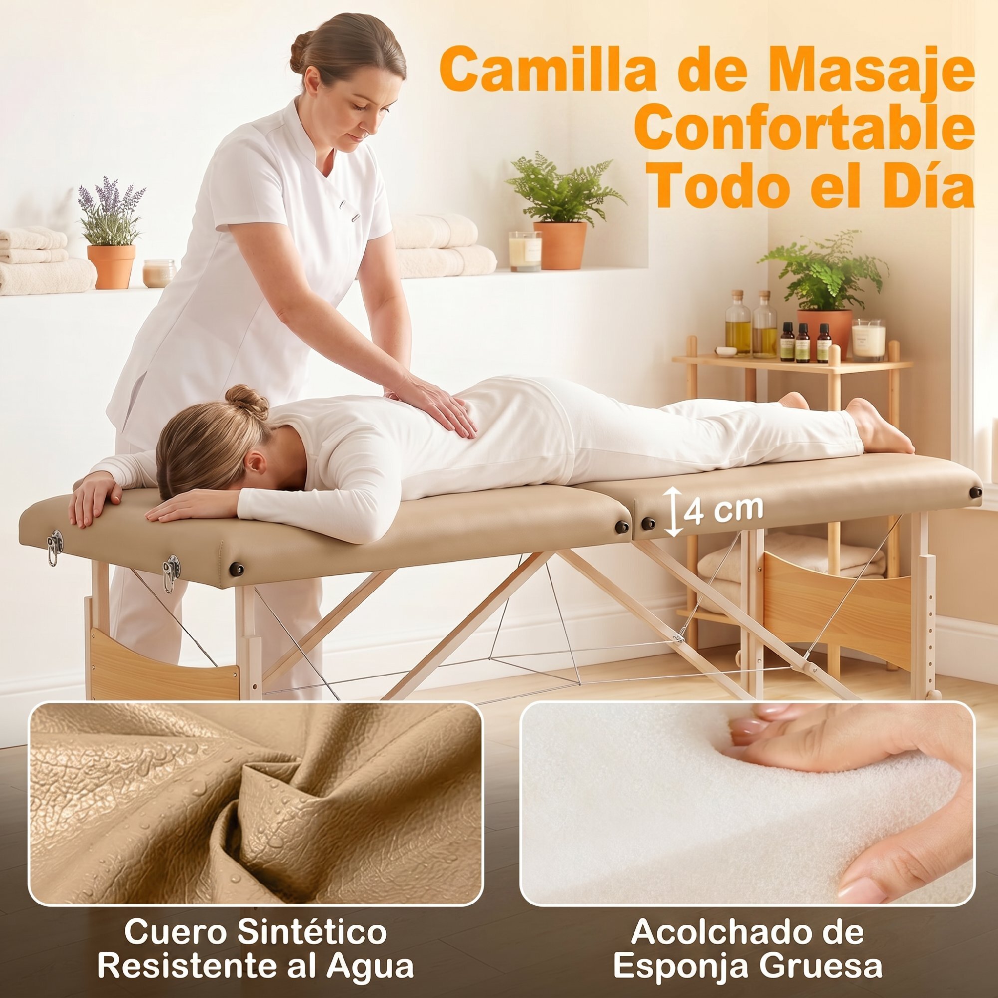 Camilla de Masaje Plegable Mesa de Masaje Portátil con Reposacabezas Marco de Madera Camilla Fisioterapia con Altura Regulable y Bolsa de Transporte 186x60x61-87 cm Marrón Claro
