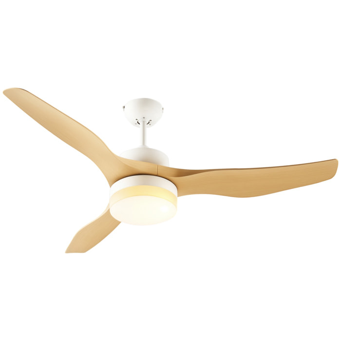 Ventilador de Techo con Luz LED Motor DC 20,5W con Mando a Distancia Ajustable de 3 Niveles 3 Aspas Reversibles 6 Velocidades y Temporizador Ø132x40 cm Natural