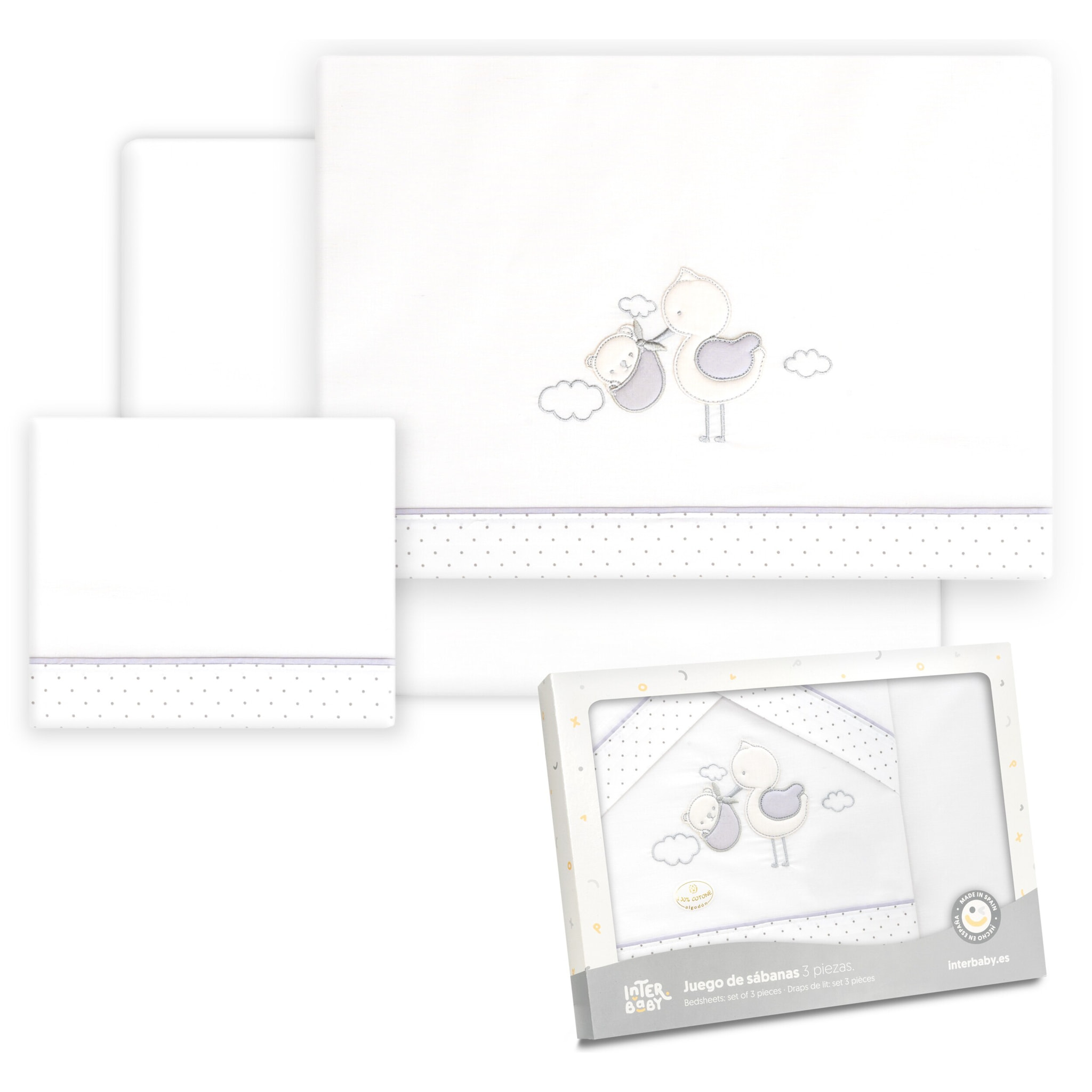 Triptico Coche Cigueña Oso Bco/Gris