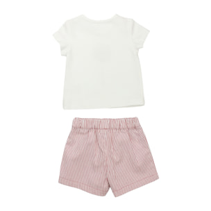 SET 2 PCS TSHIRT JERSEY BIANCA SHORT RIGATO ROSSO