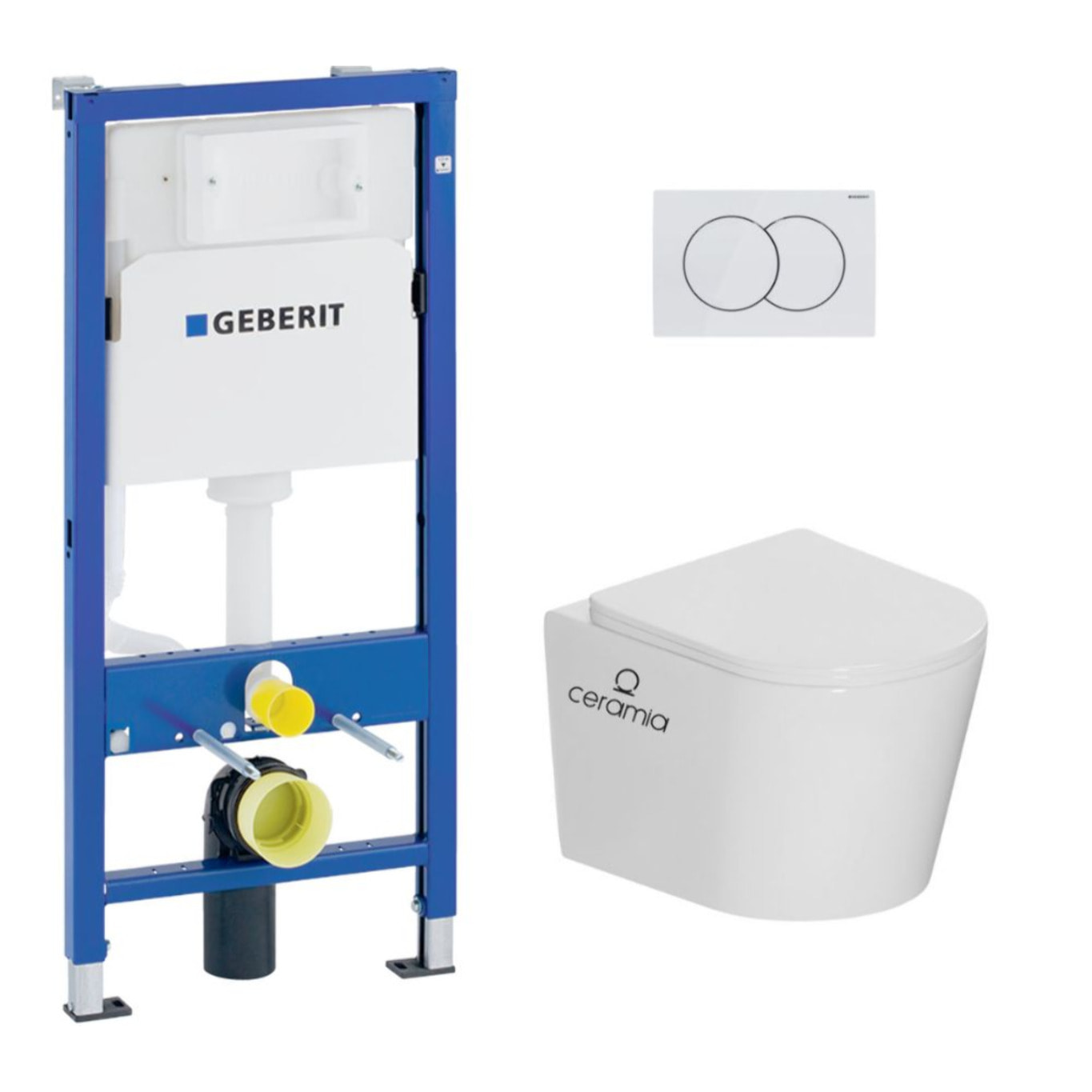 Pack WC bâti-support Duofix UP100 + WC suspendu Ceramia Tornado Rimless + abattant SoftClose + plaque blanche (GEBCE14WT01FR-FS)
