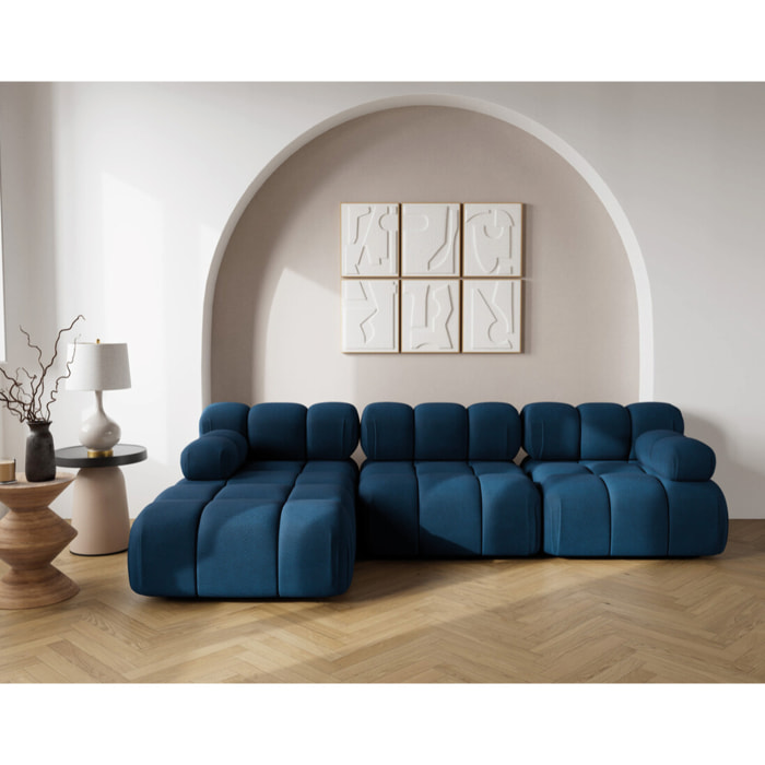 Ruby - canapé modulable d'angle gauche 4 places en velours texturé - Bleu