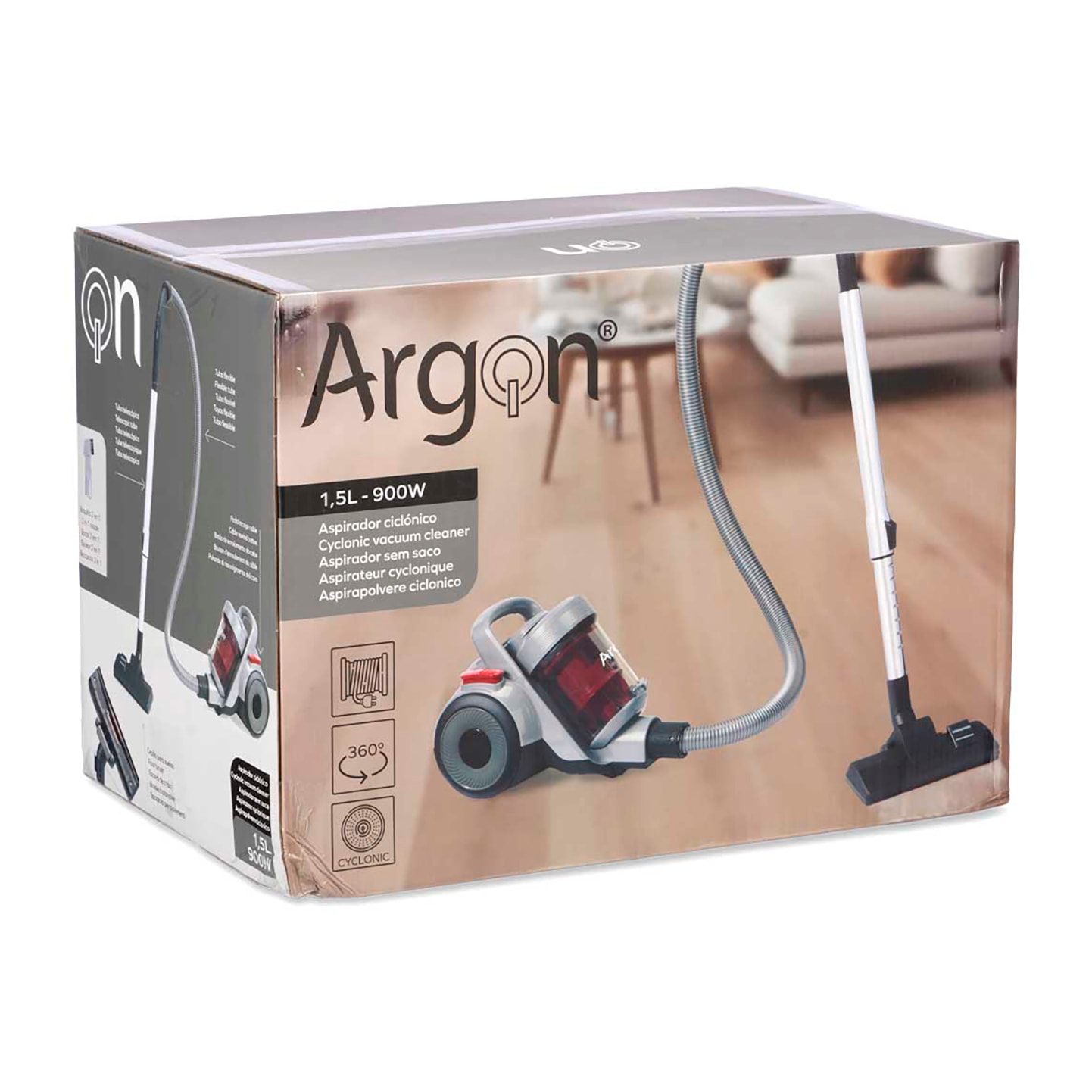 Aspirador ciclónico con ruedas 900W de potencia y 1500 ml de capacidad.