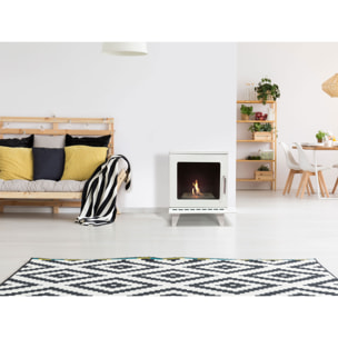 Poêle à éthanol 1,5kW design carré en acier blanc avec pieds