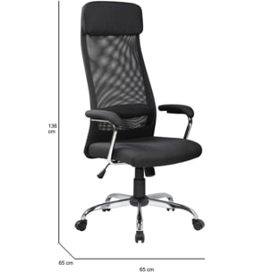 Sedia da ufficio Canberra, Poltrona presidenziale con braccioli, Sedia ergonomica da ufficio, 65x65h126/136 cm, Nero